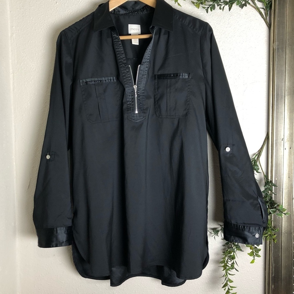 CHICOS black button down shirt with zipper